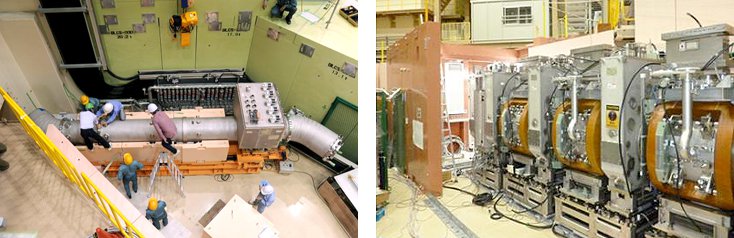 Fig.2 Left; Curved superconducting solenoid electromagnet Right; Superconducting axial focusing electromagnet 